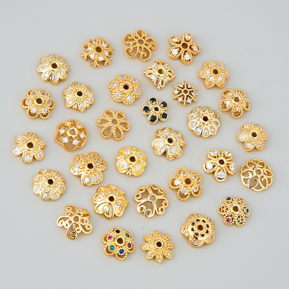 Brass Strong Color Retention Inlaid Flower Base Flower Cap Snowflake Crystal Pearl Spacer Beads Bracelet DIY Jewelry Accessories