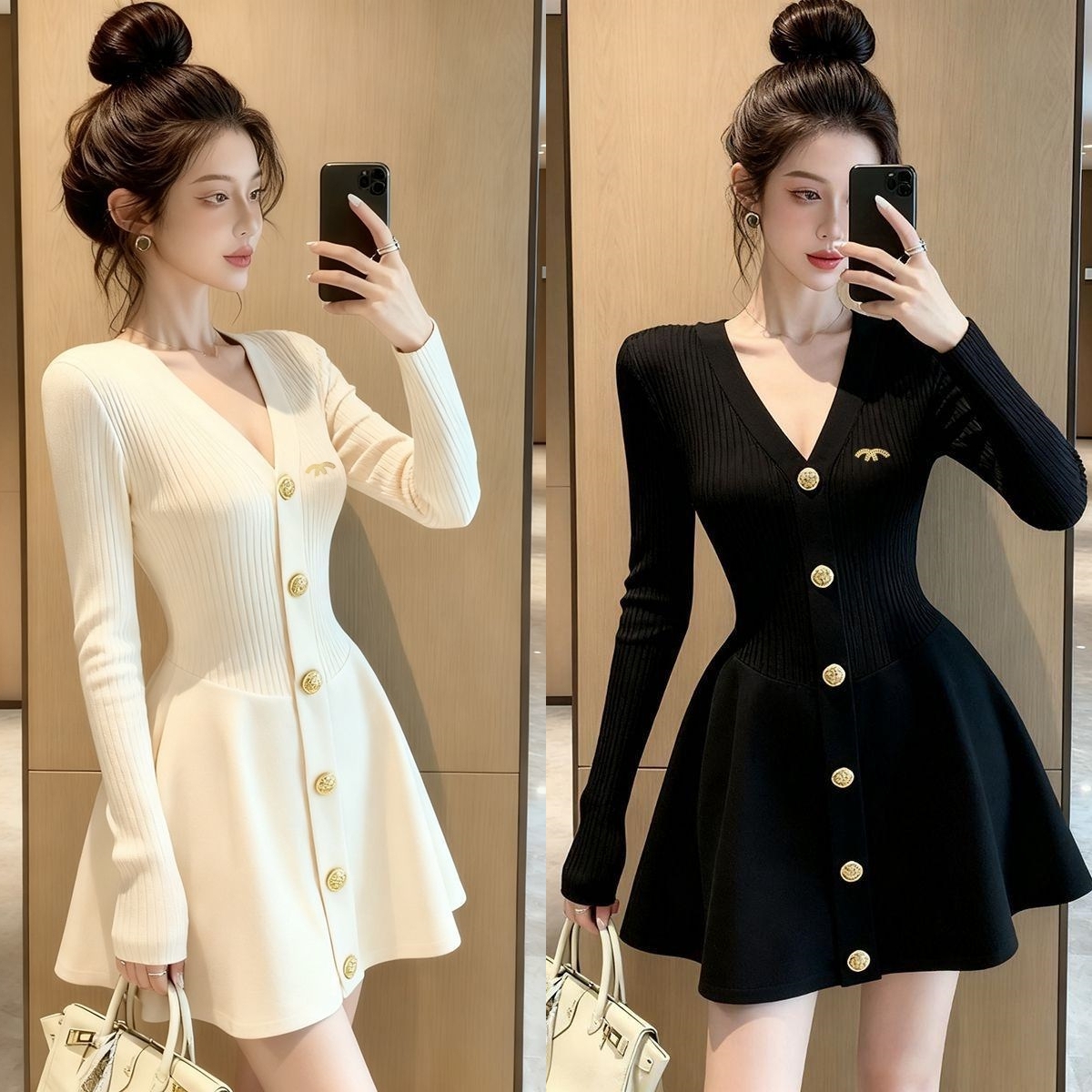 dresses for woman elegant 2026 spring French luxury designer dress women knitted dress ball gown puff skirt high quality Top V-Neck Ladies Luxurious Party Dresses
