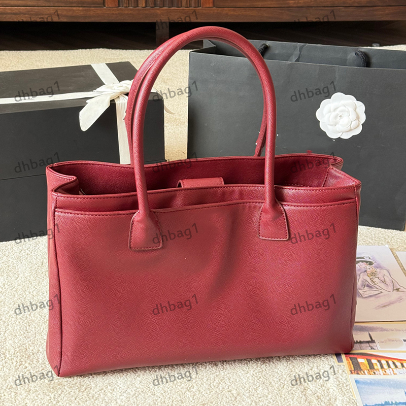 Retro Tote Underarm Bag Designer Lady Shoulder Bags Genuine Leather Solid Color Lychee Pattern Gold Hardware Metal Luxury Handbag Internal Zipper Airport Bag 35cm