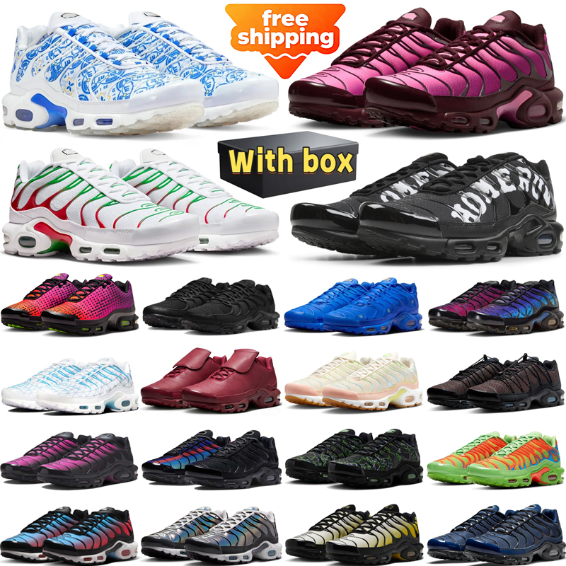 free shipping designer running shoes tn tns mens sneakers woman trainers Triple White Black Wolf Grey wholesale sport chaussures shoe with box