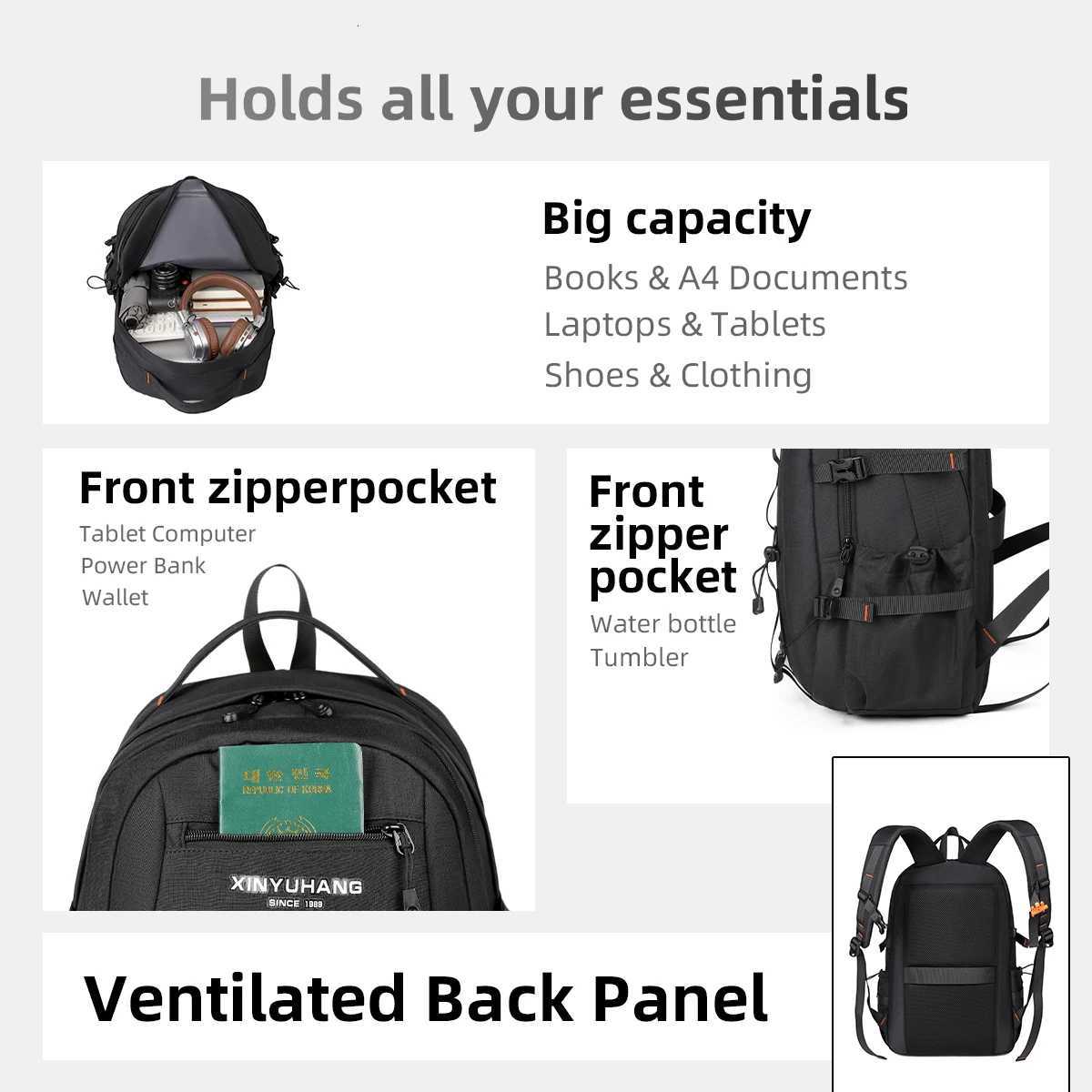 Urban Commuting Mens Large-Capacity Business Waterproof Backpack Travel Laptop Business Trip Backpack College Student High School Student HikingM25122