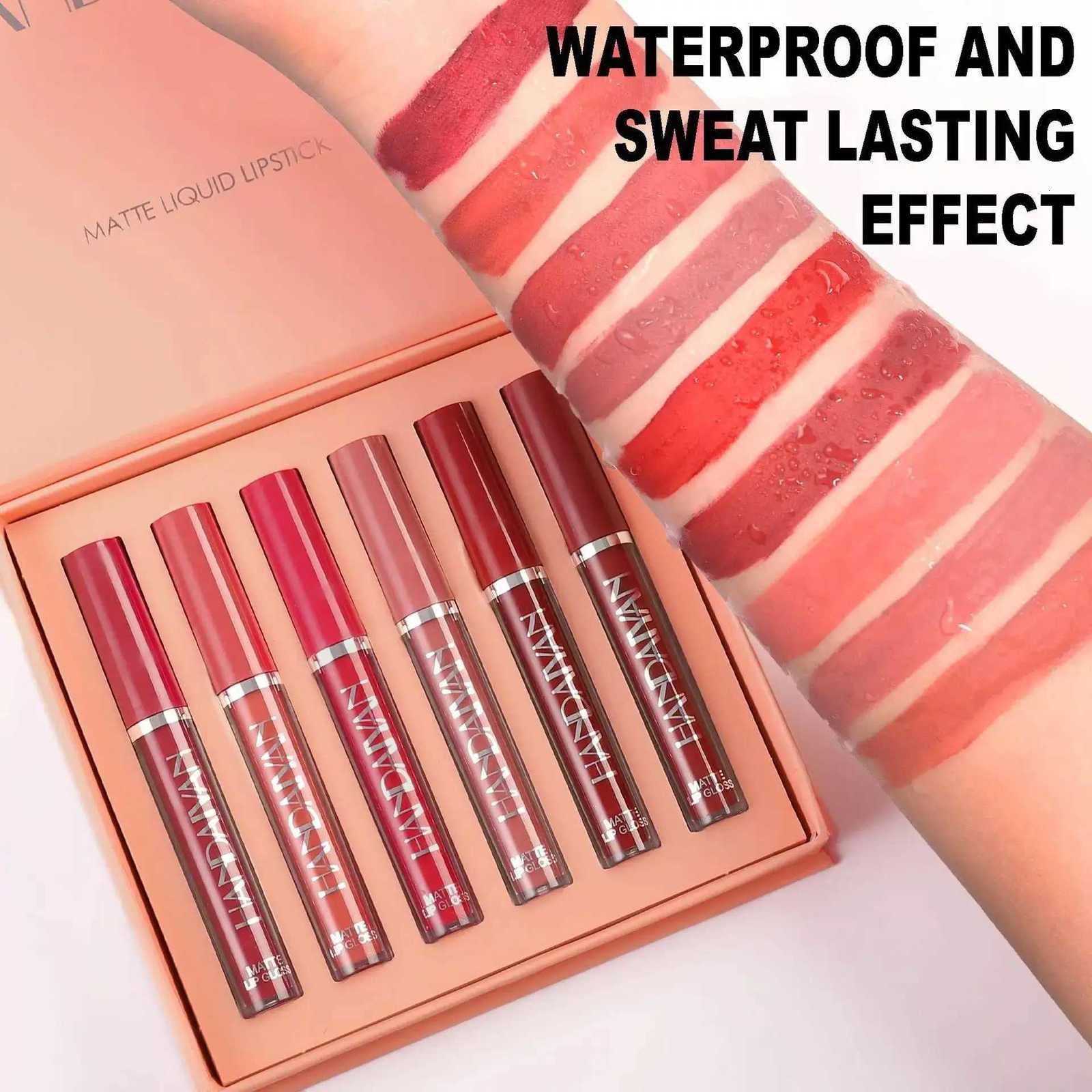 HANDAIYAN 6 Shade Lipstick Set Matte Finish Liquid Lip Gloss Waterproof Long Lasting No Smudge Vegan BeautyT251222
