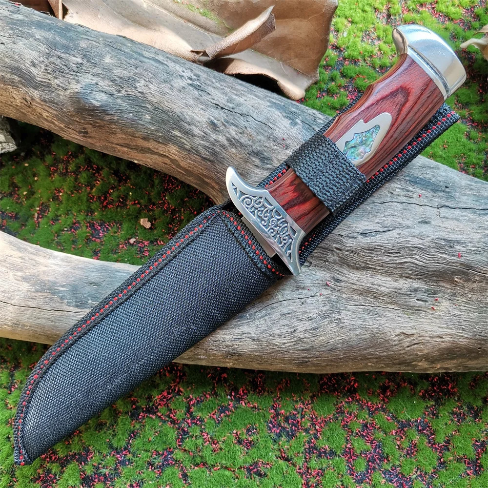 Outdoor Camping Knife Fixed Blade Straight Knife with Wood Handle 7Cr13 Steel Blade Tactical and Survival Tool with Scabbard 251218