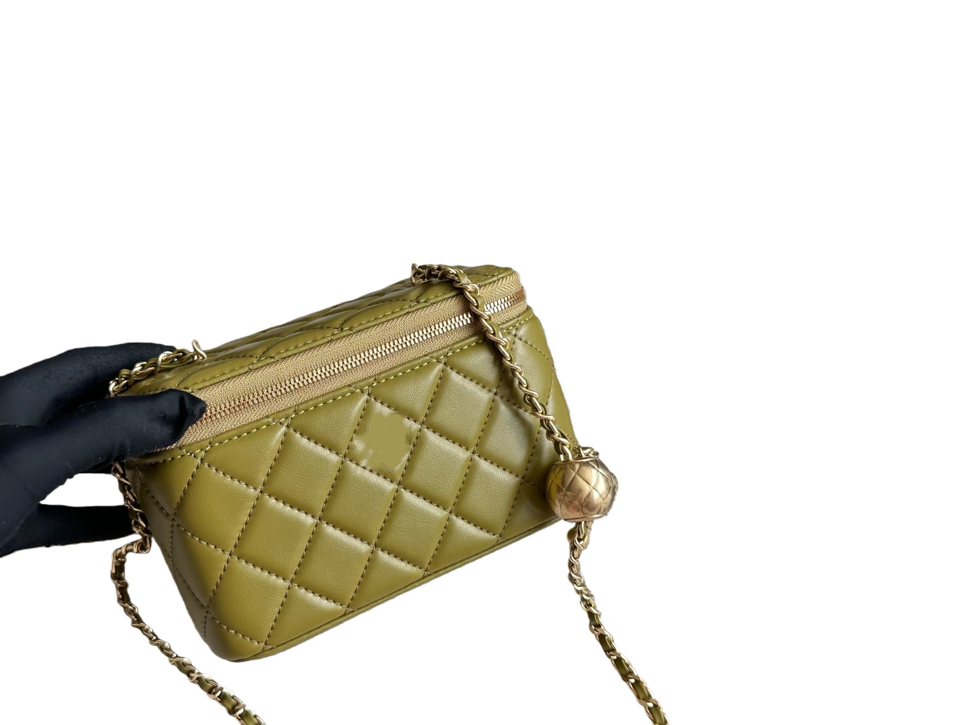 Designer Women Mini Vanity Box Zipper Makeup Bag Golden Ball Soft Leather Diamond Lattice Matelasse Chain Classic Shoulder Cosmetic Cases Cross Handbag 18cm