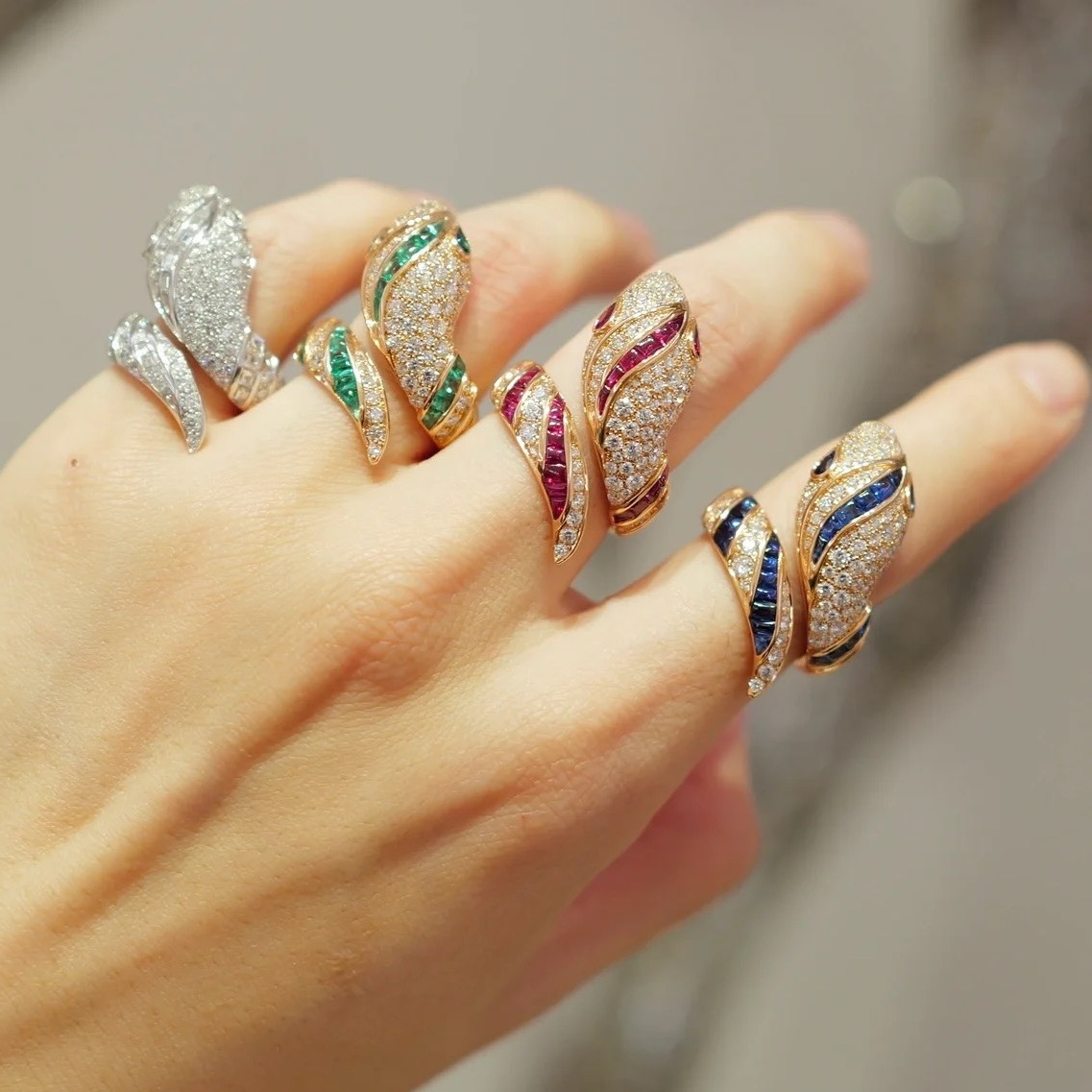 Designer snake ring set natural crystals 925 silver material never fade top quality US size with box jewelry European size classic style 072