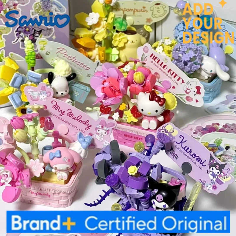 Sanrio Secret Flower Building Block Hello Kitty Kuromi Splicing Model My Melody Pochacco Ornaments Educational Toy Gift H251222