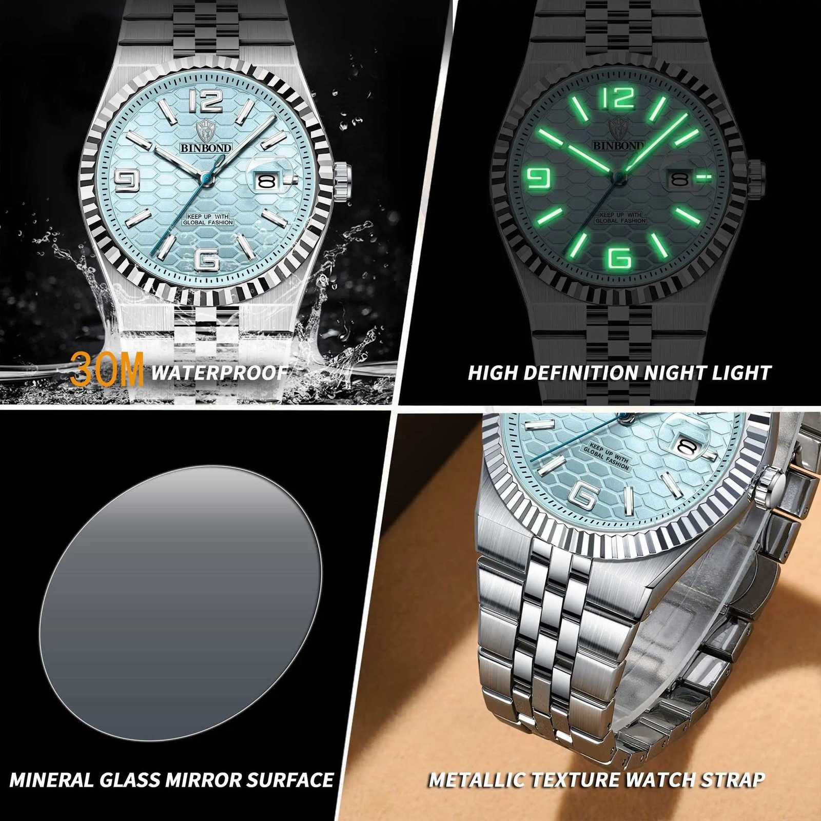 BINBOND Military Man Wrist Quartz Week Date For Men Waterproof Luminous Stainl Steel Mens es Reloj M251222
