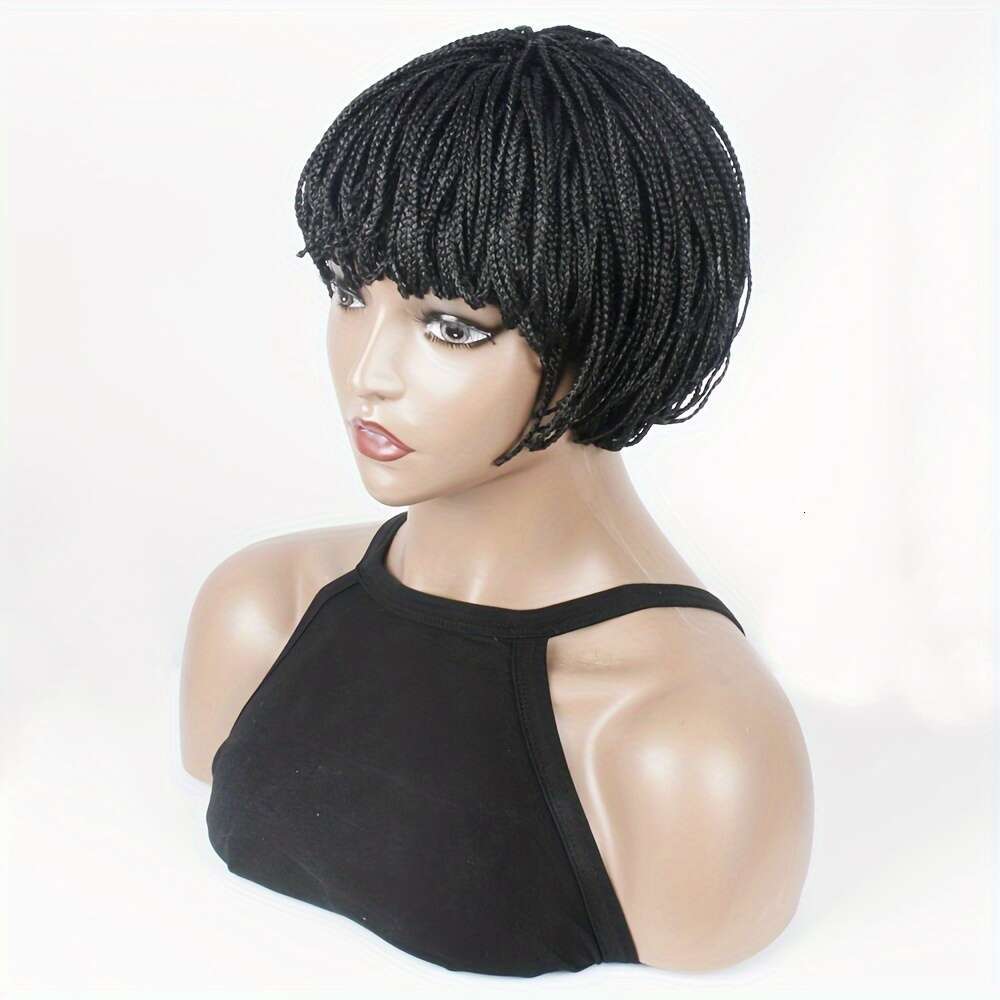 8 Inch Short Box Braid Bobo Synthetic With Bangs Cornrow Braided Wig For