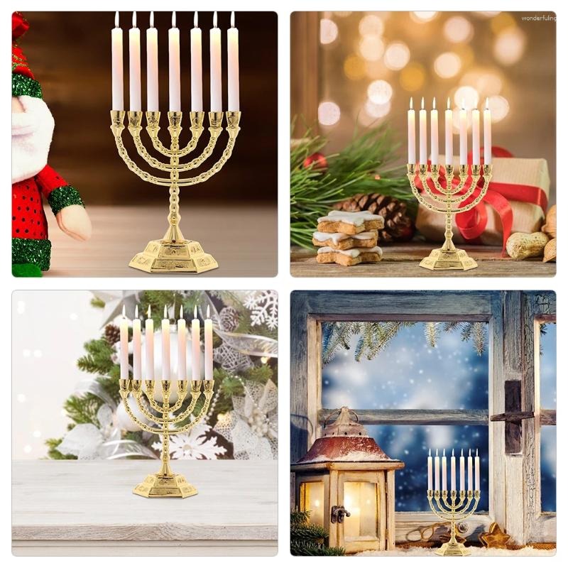 Candle Holders 7-Branch Metal Candlestick Ornaments Vintage Candelabrum For Hanukkah Jewish Holder Desktop Decoration Party H260310