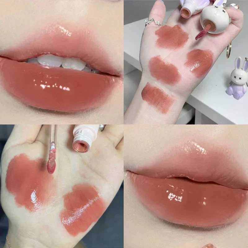 Cute Rabbit Mirror Lip Glaze Keychain Lipstick Waterproof Lip Gloss Long Lasting Non-stick Cup Women Lip Glaze Cosmetic 6 ColorsT251222