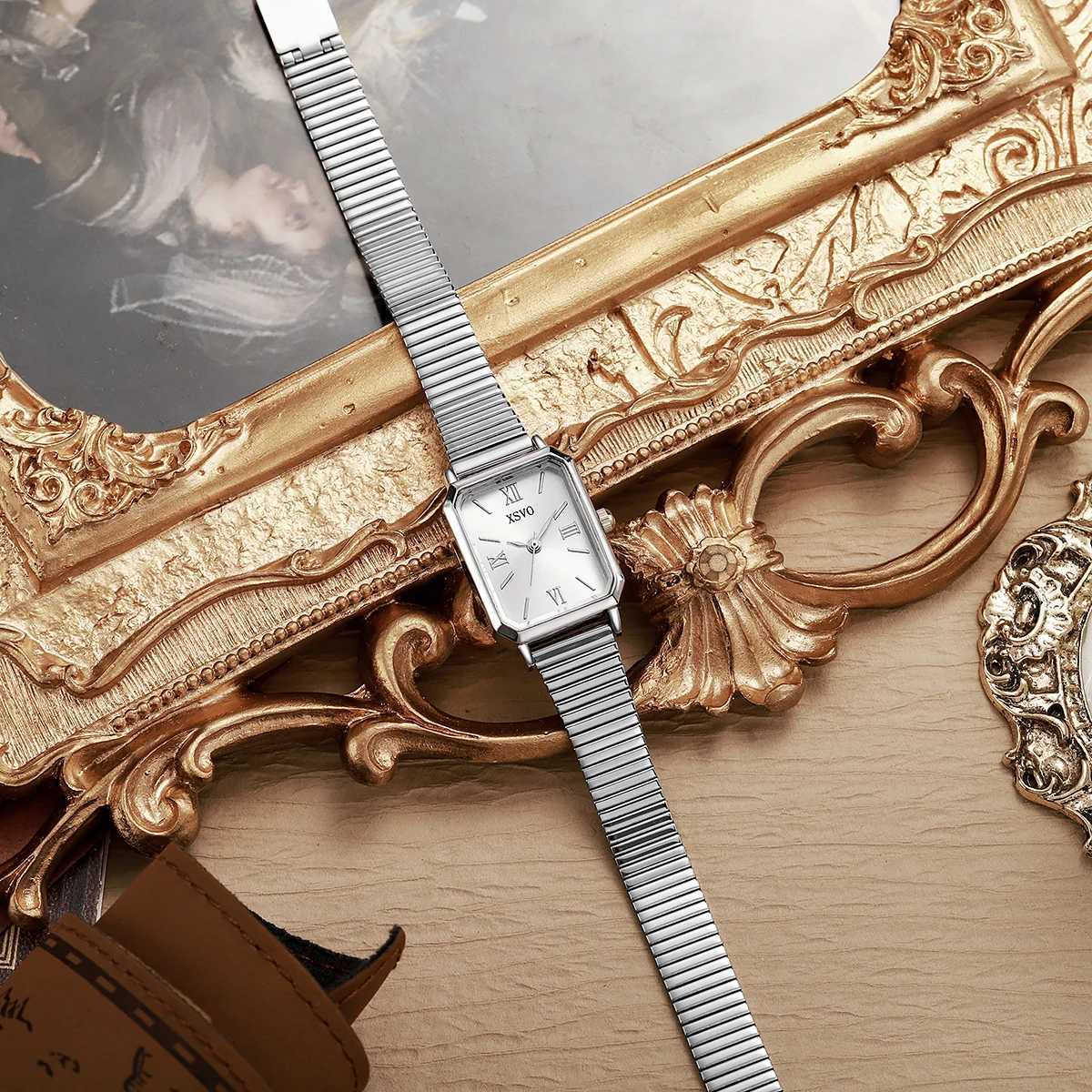 Fashionable Cpact Square Dial Alloy Str Wens Quartz Diamond 2 Piece Set for Thanksgiving Christmas G M251222