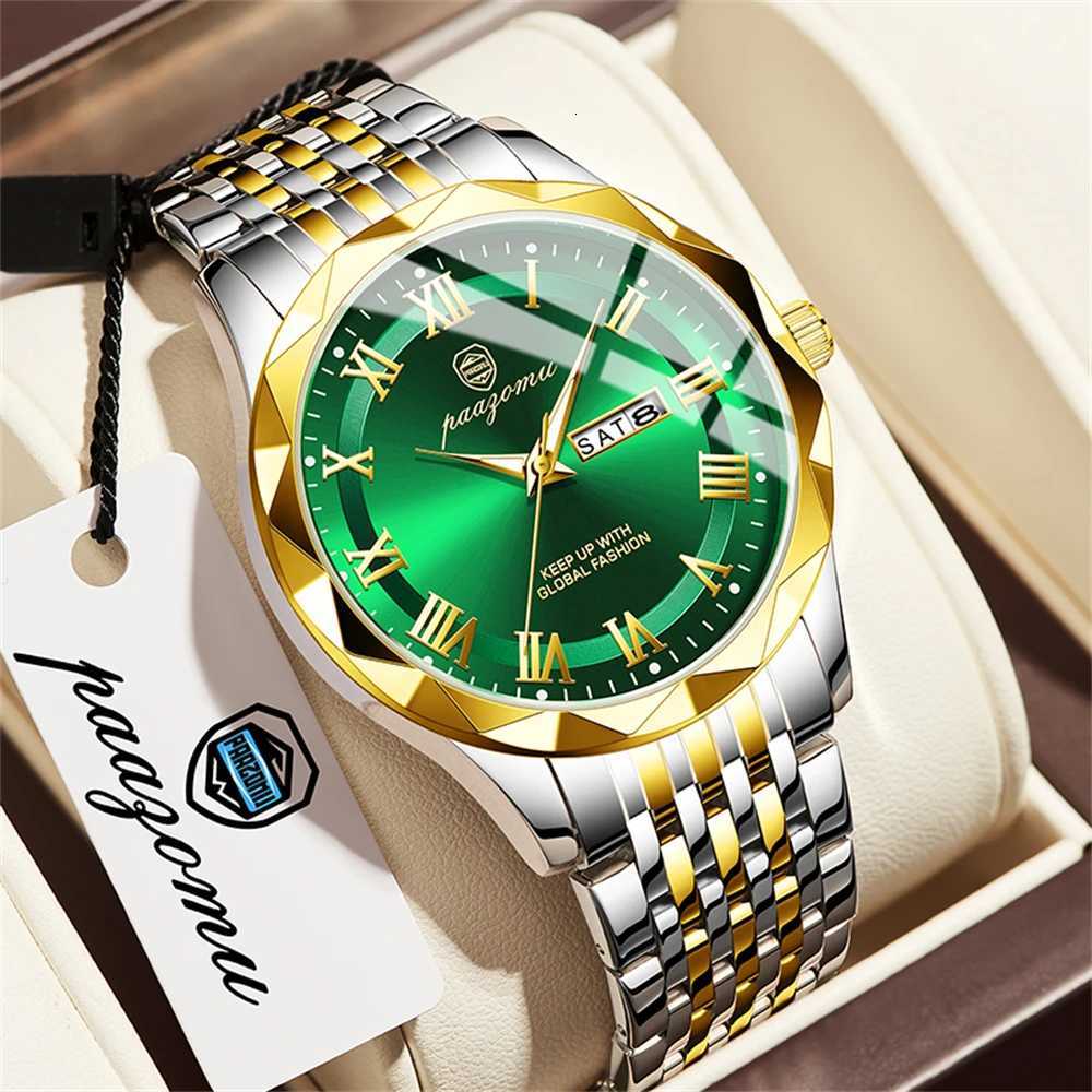 PAAZU Luxury Square Man Quartz Waterproof Luminous Date Mens High Quality Stainl Steel Busin Men es M251222