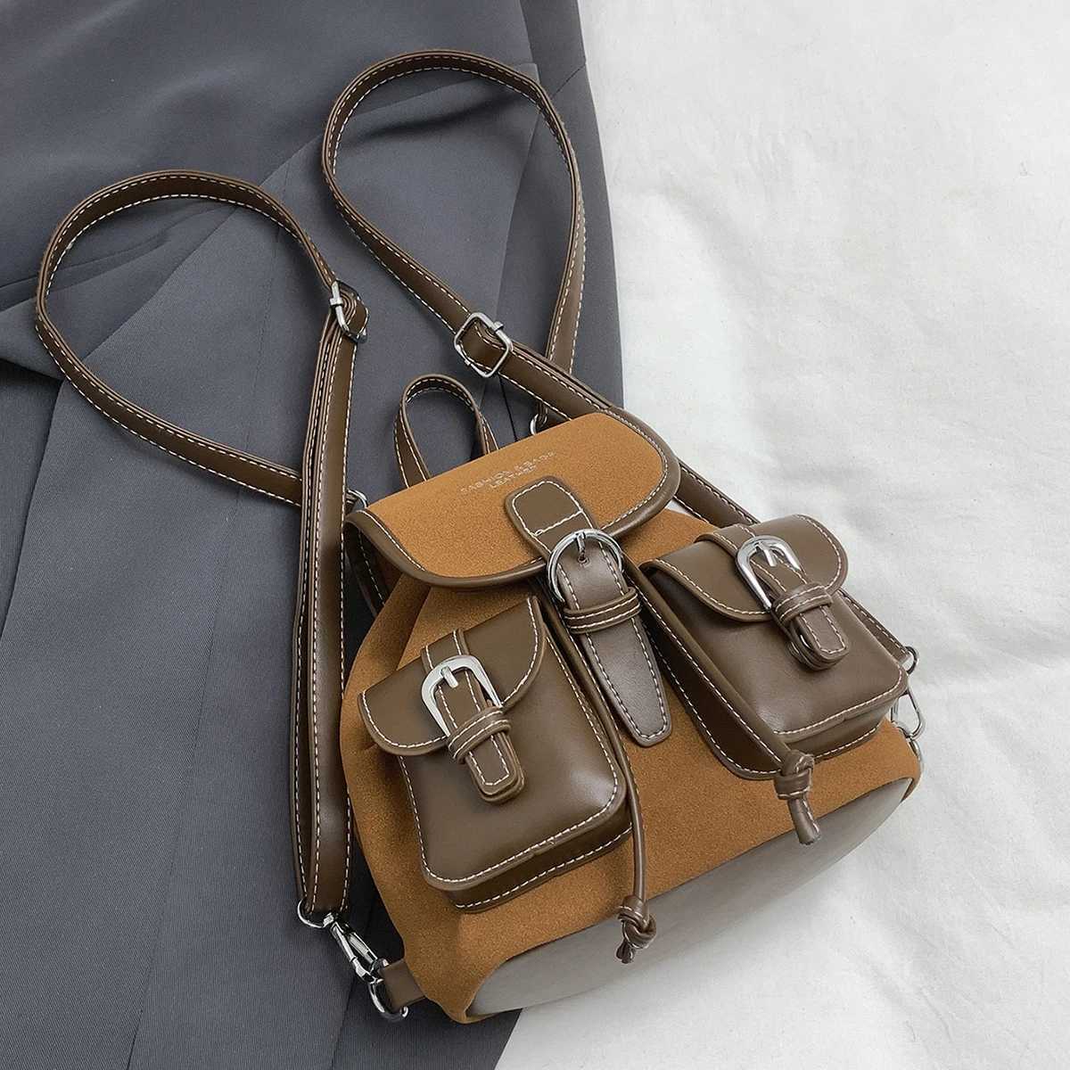 Autumn and Winter Suede Backpack for Work and Commuting Versatile Womens Travel Backpack College Student School Bag Shopping Fashion Mobile Phone BagM