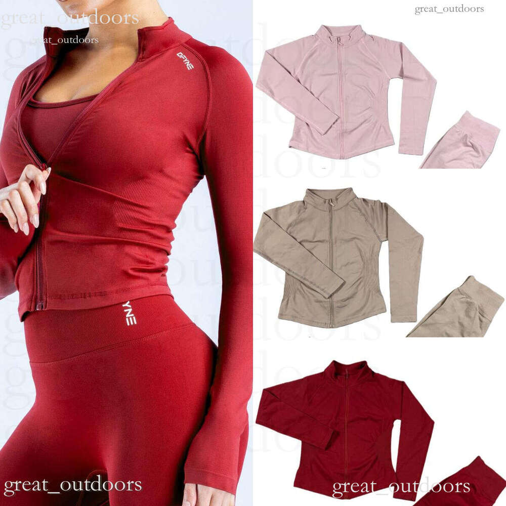 Yoga Dyfnes Sets For Women's Set Gym Seamless Zipper Top Pants Jackets Sets Quick Drying Sports Wear Fitness Running Yoga Dyfne Jacket Dyfnes Pants 744