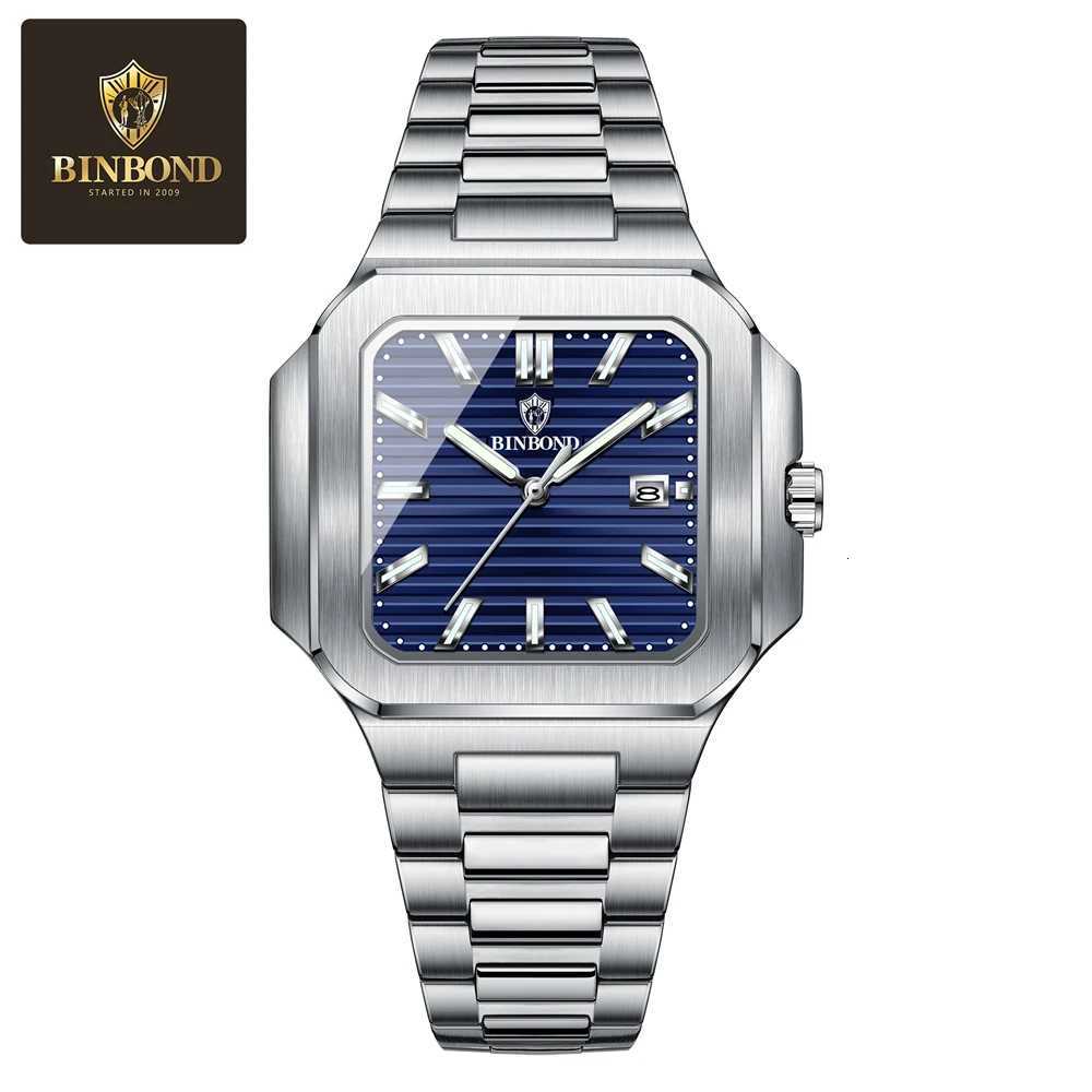 BINBOND Fashion Luxury Man Wrist Waterproof Luminous Stainl Steel Mens Quartz Square Sport es for Men Reloj M251222