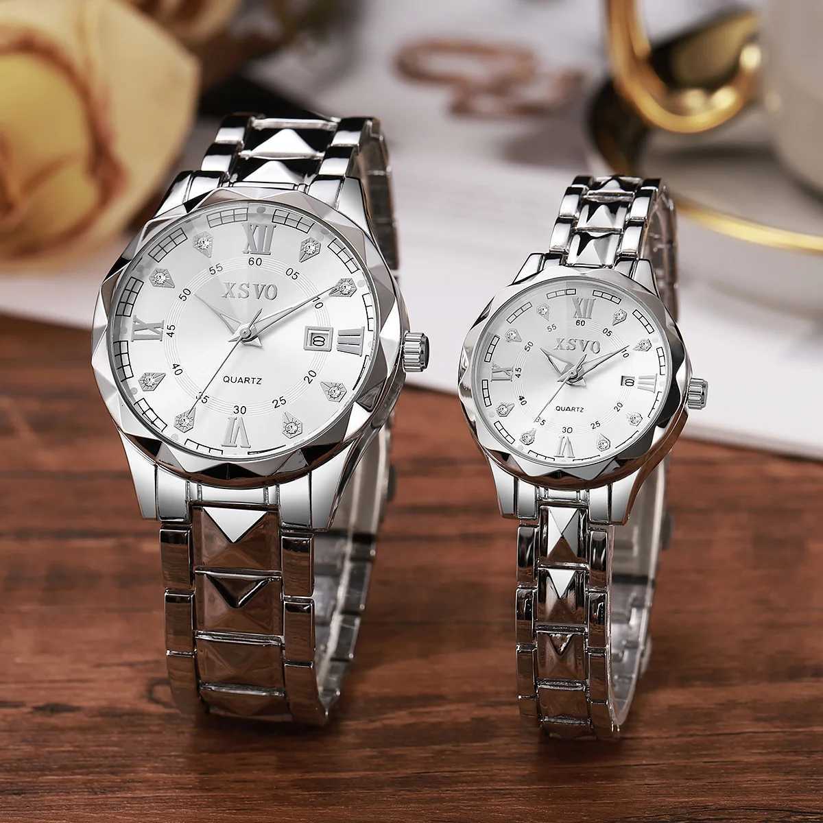 Quartz with Silver Diamond-Inlaid Steel Str Cndar Fashionable Light Luxury Wrist for Men and Wen M251222