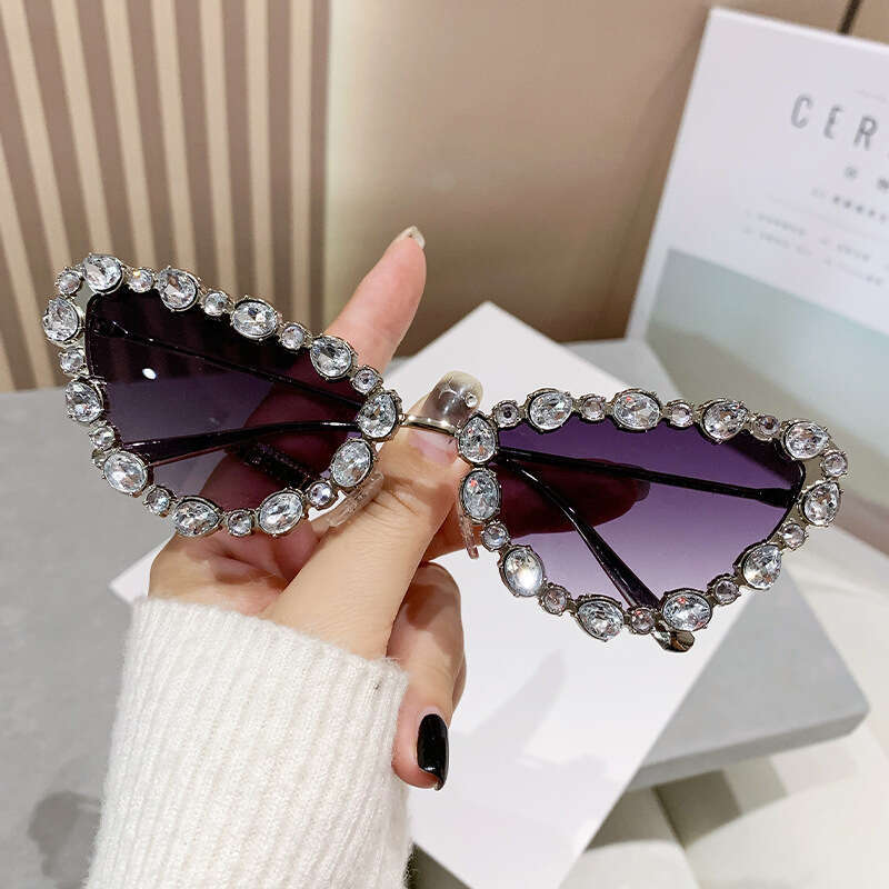 UV400 Prescription Rhinestone Sunglasses - Euro-American Retro Metal Frame Large Bling