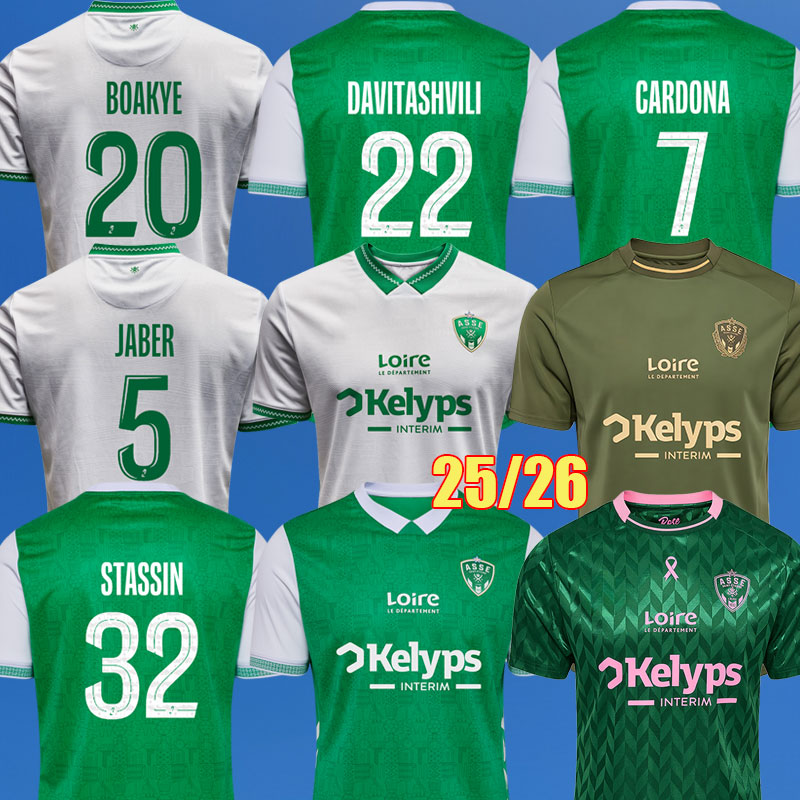 25 26 AS Saints Etienne Soccer Jerseys CARDONA BOUCHOUARI MILADINOVIC 2025 2026 maillot ASSE Etienne STASSIN Football shirts maillots equipment boutique des verts