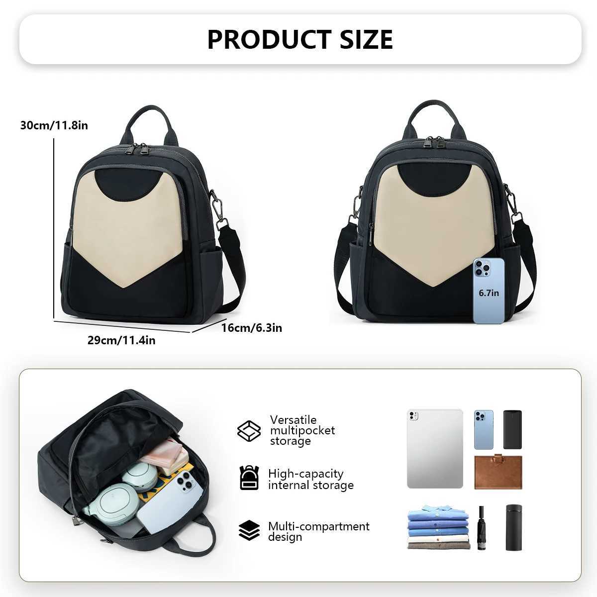 Simple Color-Blocked Womens Backpack 2025 New Large-Capacity Nylon Anti-Theft Backpack Versatile Casual School Bag for Shopping Travel Commuting and W
