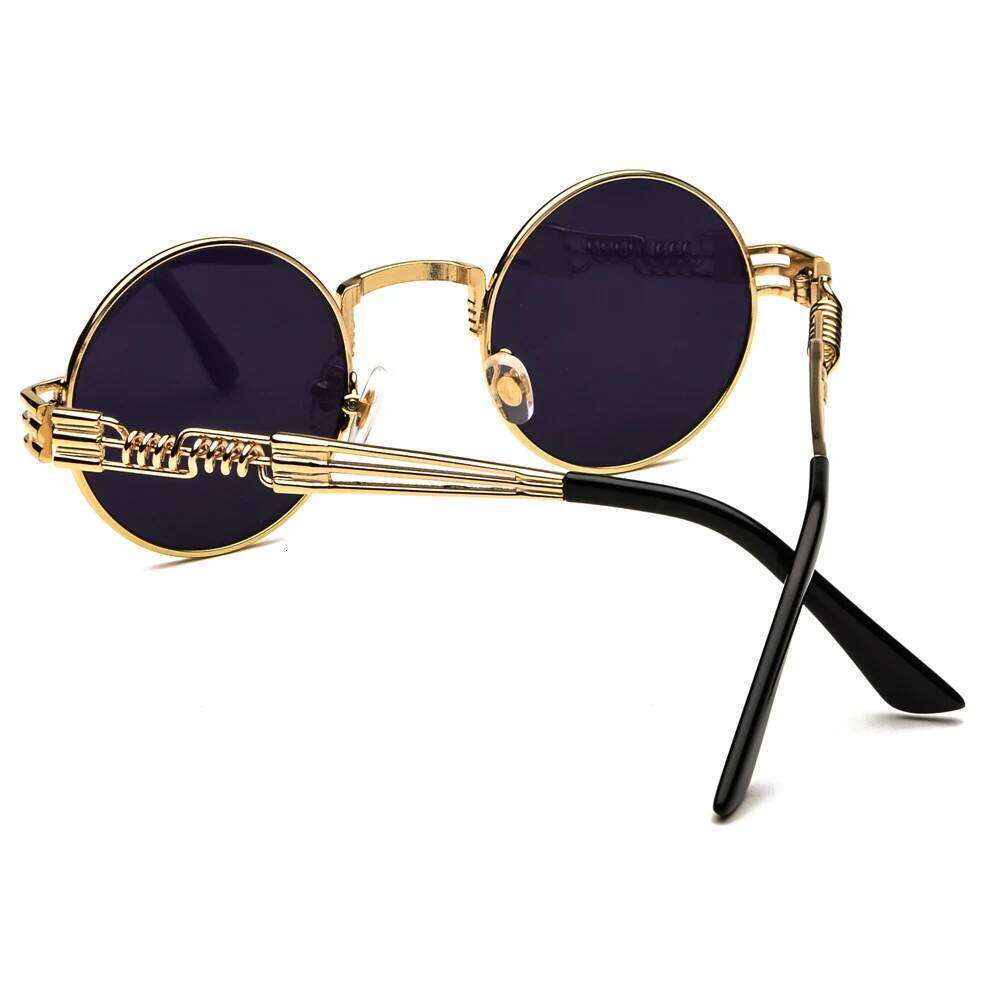 Peekaboo Retro Gothic Steampunk Mirror Sunglasses Gold And Black Sun Glasses Vintage Round Circle Men UV Gafas De Sol