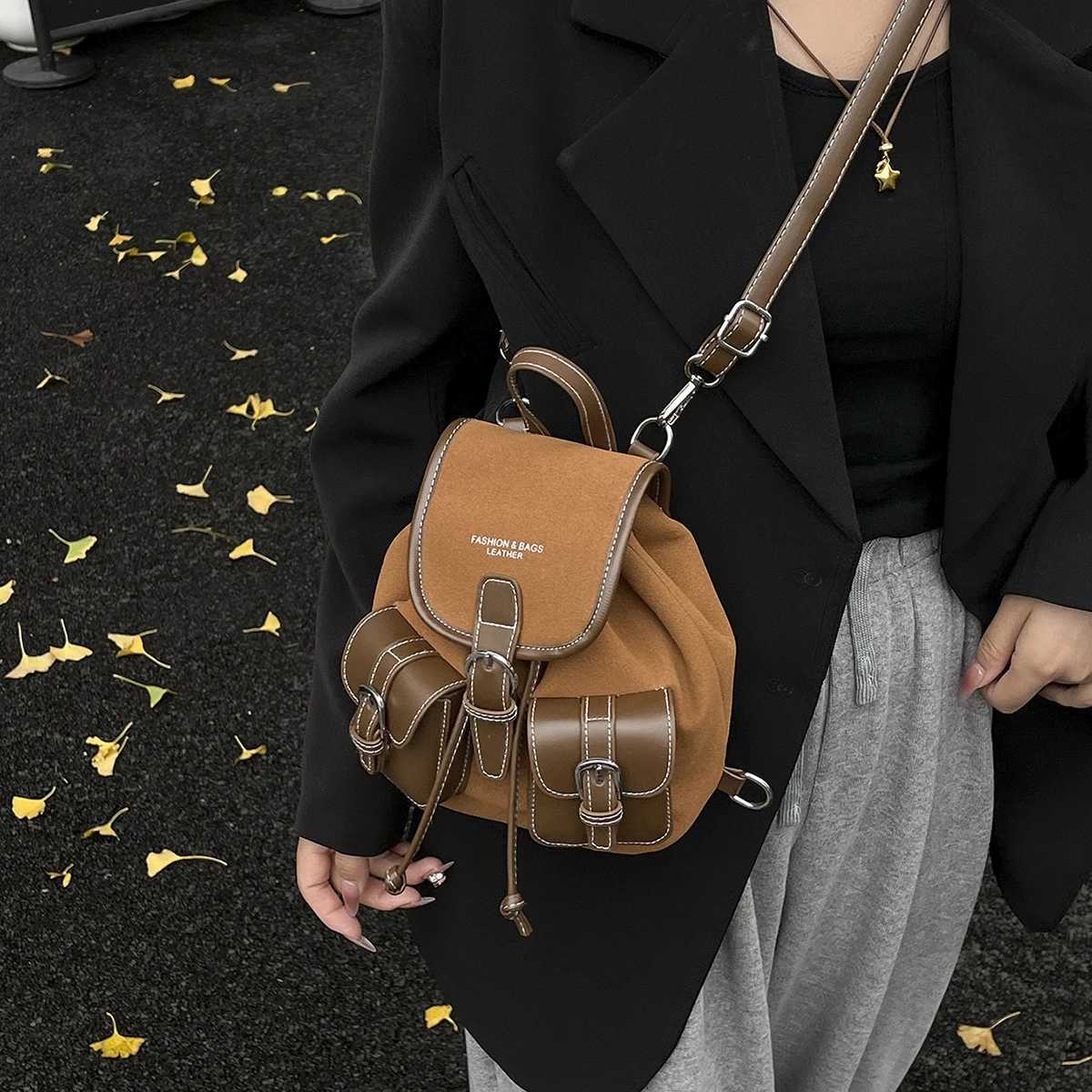 Autumn and Winter Suede Backpack for Work and Commuting Versatile Womens Travel Backpack College Student School Bag Shopping Fashion Mobile Phone BagM