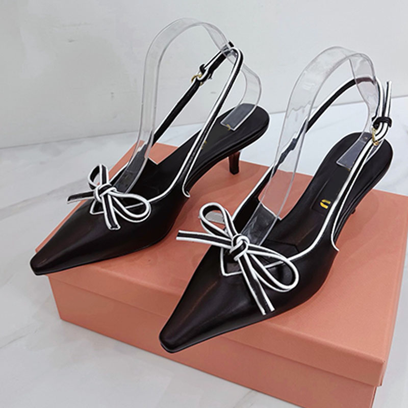 5I474E Nappa leather slingback pumps high quality soft nappa leather Daily Outfit Party pumps Upper with logo print bow Designer high heels