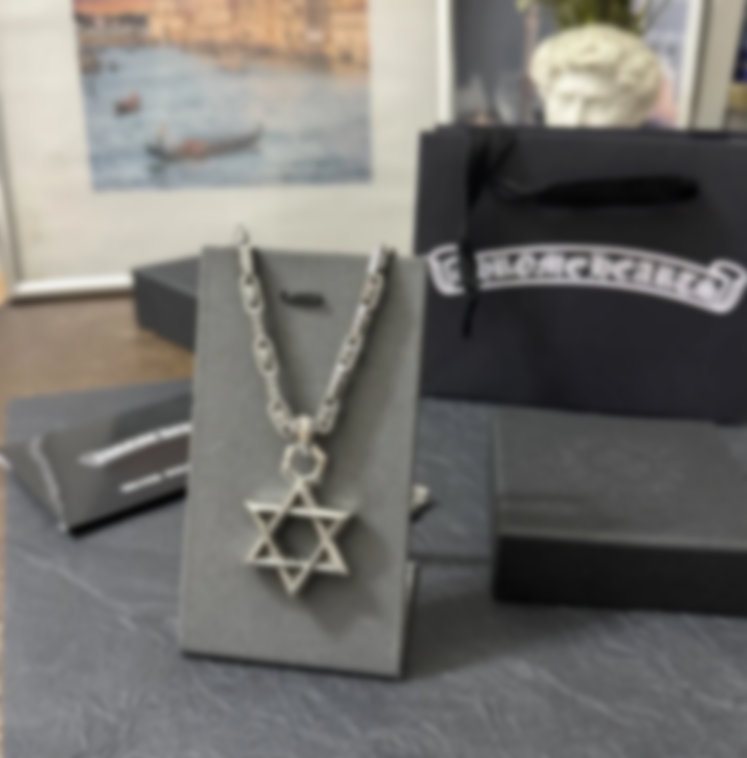 chrome necklace six-pointed star sterling silver 925 necklace unisex hip-hop retro distressed European and American does not fade
