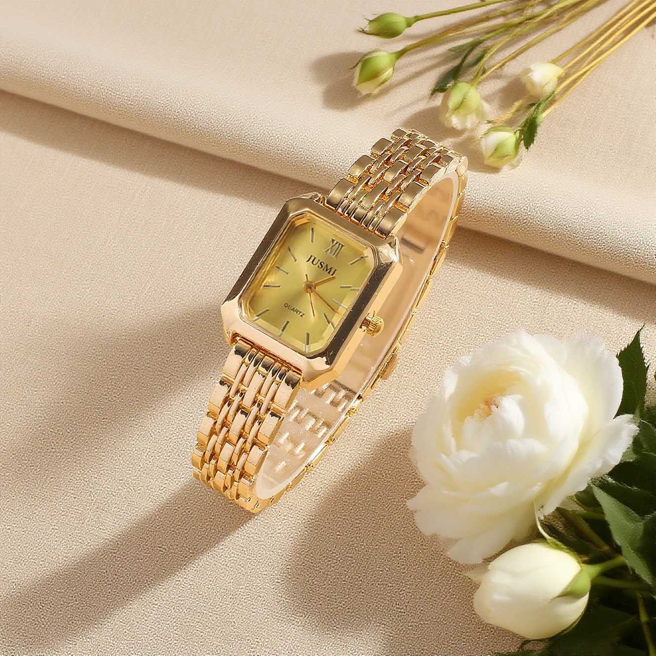 Fashionable simple square dial steel band wens quartz diamond set of 2 suitable for daily wear holiday M251222