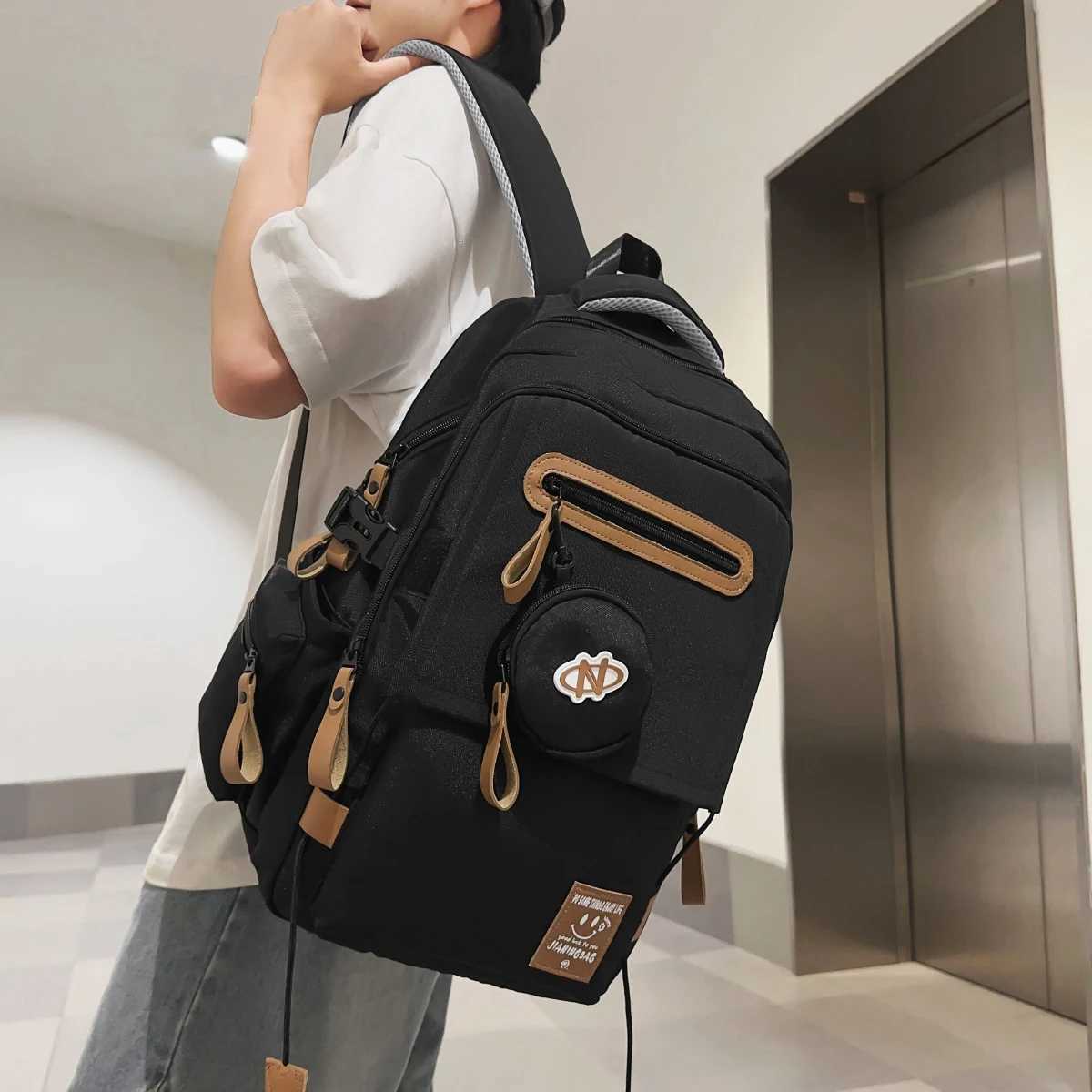 Original Design Simple Solid Color Computer Backpack College High School Schoolbag Female ForEST Style Canvas Backpack Male TravelM251222