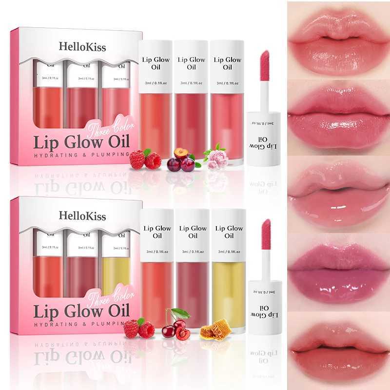 3pcs Jelly Lip Oil Set Hydrating Shimmering Gloss Waterproof Long-Lasting Easy Application Unisex Multi-Shade ComboT251222