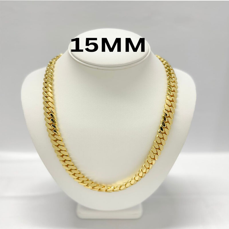 Miami Cuban Link Chain Solid Handmade Real 18k Gold 12mm-22mm Hip Hop Heavy Large Miami Mens Necklace bracelet Real Gold Plated top Men Jewelry