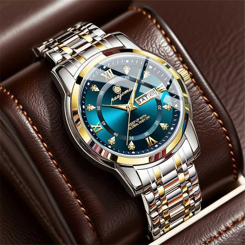 PAAZU Luxury Round Man Quartz Waterproof Luminous Date Mens High Quality Stainl Steel Busin Men es M251222