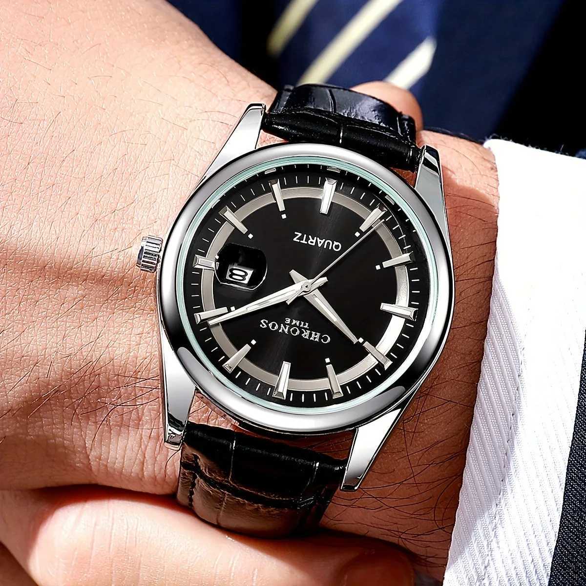 CHRONOS Men Classic Quartz Wrist with Cndar Luminous Dial Leather Str Casual Busin Leisure Outdoor Sports es M251222