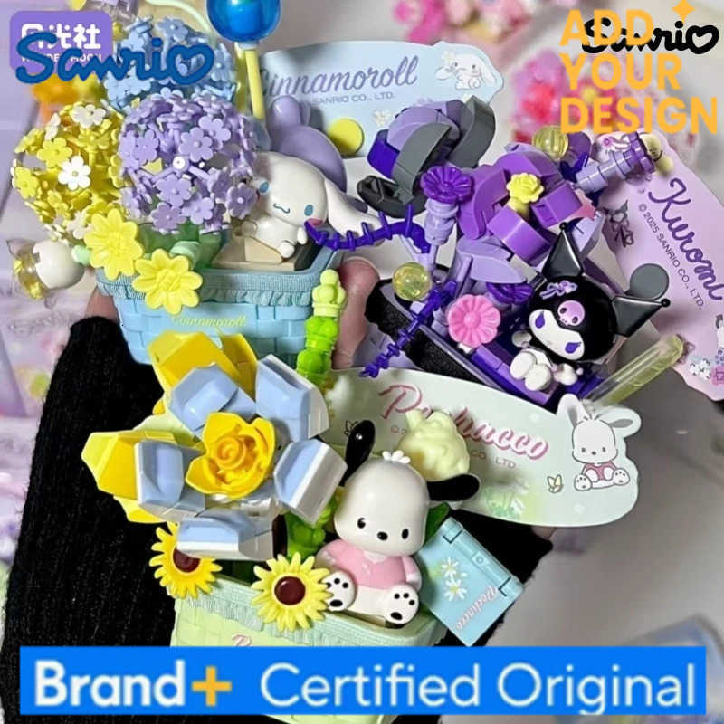 Sanrio Secret Flower Building Block Hello Kitty Kuromi Splicing Model My Melody Pochacco Ornaments Educational Toy Gift H251222