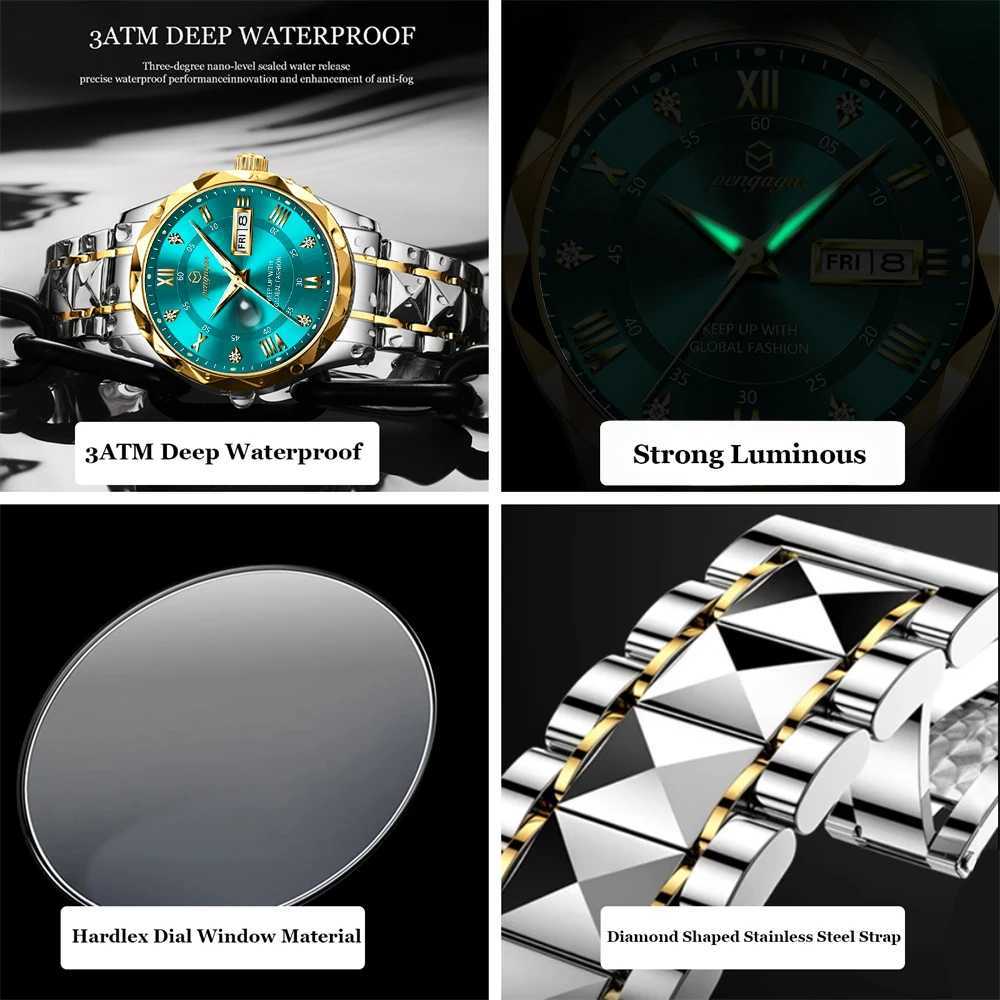 Factory Wholes New Fashion Men Clock Waterproof Luminous Week Date Sports Man Wrist Stainl Steel Quartz es Reloj M251222