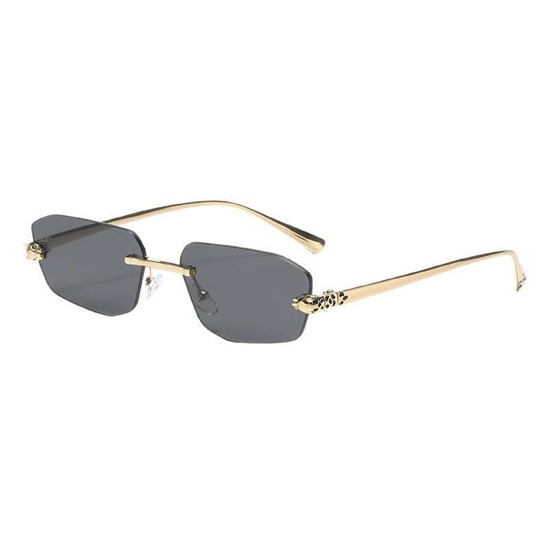 UV400 Leopard Print Sunglasses - Unisex Euro-American Frameless Polygonal Metal Wholesale