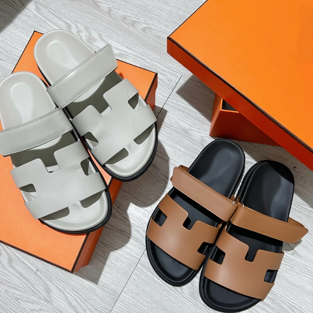 Chypre Sandals Designer H Slides plush slippers Oran sandals Best Quality Sliders Beach Summer Luxury Letter Mules Leather Waterproof Comfort flat bottom sandale