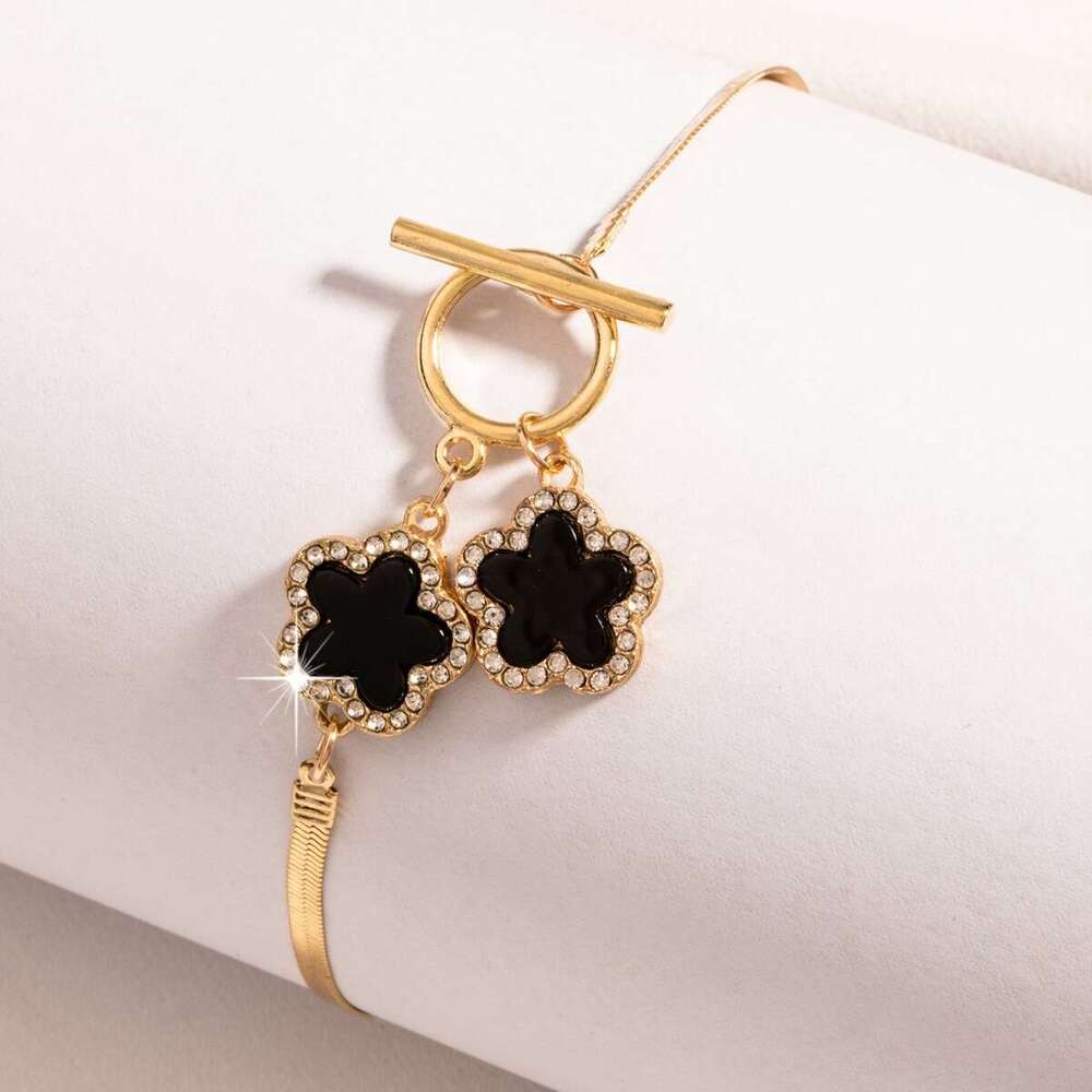 Simple Elegant Vacation Exquisite Temperament Black Rhinestone Flower Anklet High-end Versatile Women's Foot Jewelry