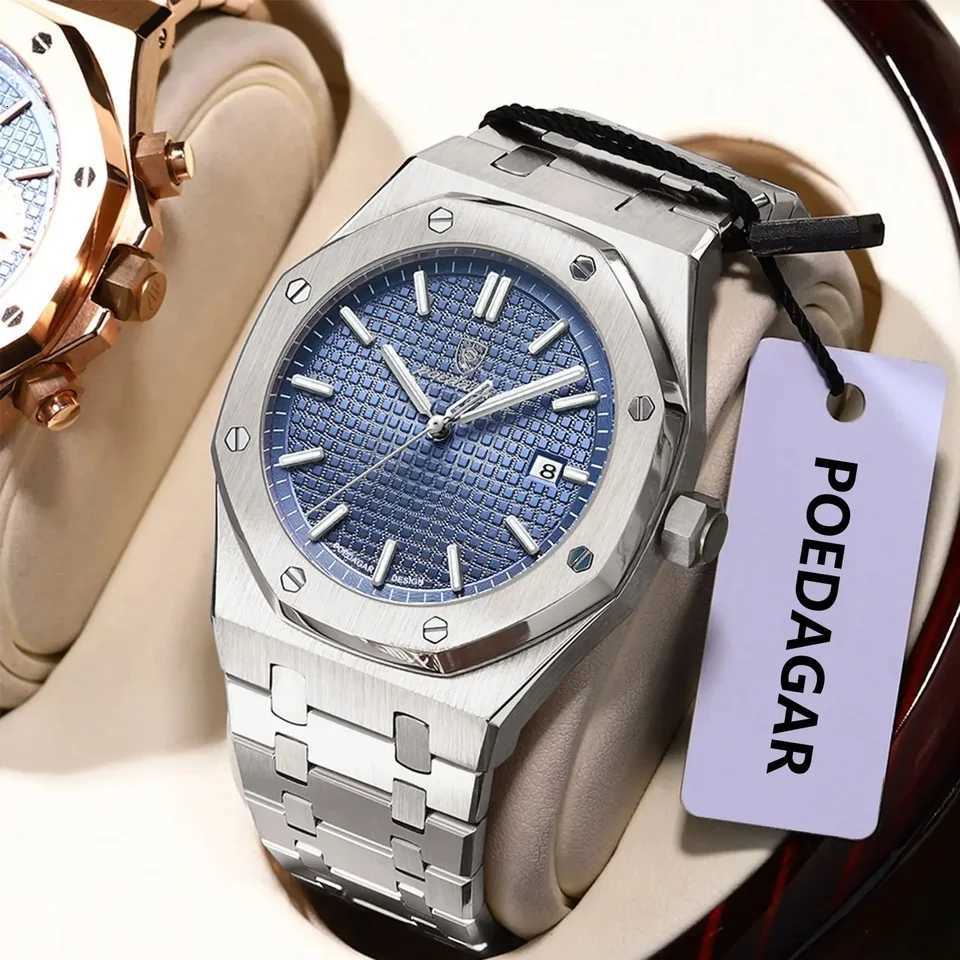 POEDAGAR Luxury Man Date Luminous Waterproof Stainl Steel Men Wrist Fashion Busin Quartz Mens es M251222