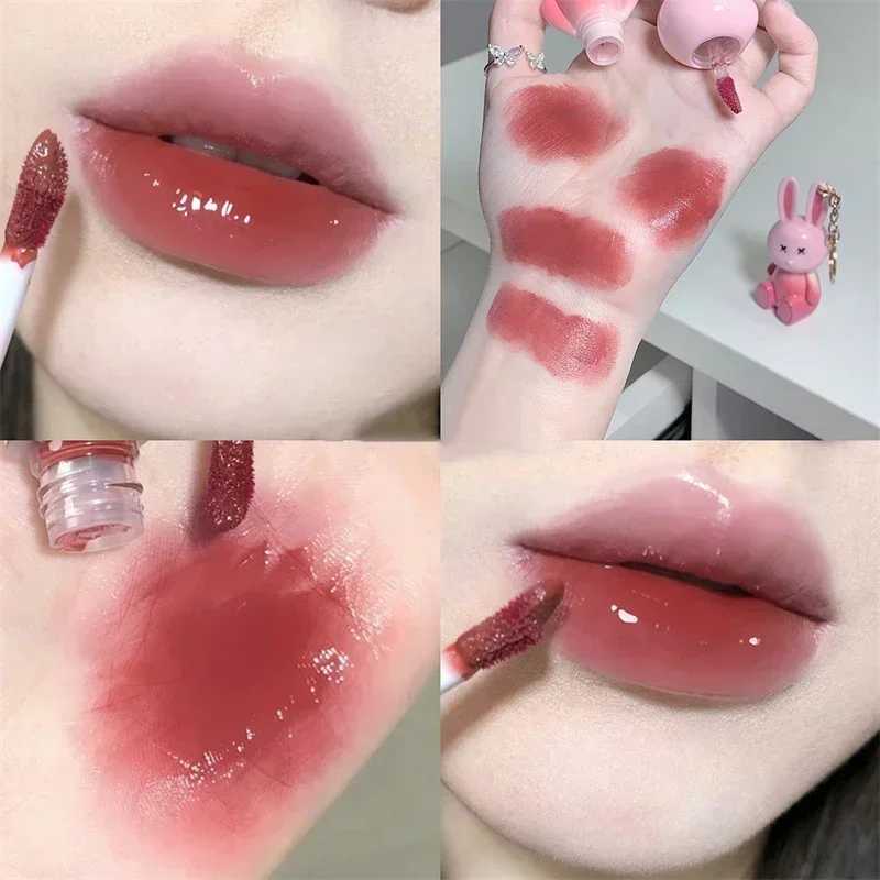 Cute Rabbit Mirror Lip Glaze Keychain Lipstick Waterproof Lip Gloss Long Lasting Non-stick Cup Women Lip Glaze Cosmetic 6 ColorsT251222