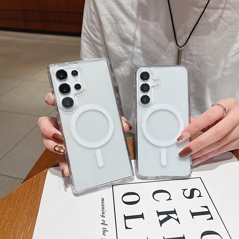 S26 Edge Magnetic Wireless Charging Shockproof Case For Samsung S25 FE S24 Ultra S23 Plus S22 A07 A17 A26 A36 A56 A55 A15 A16 Transparent Hard PC Acry