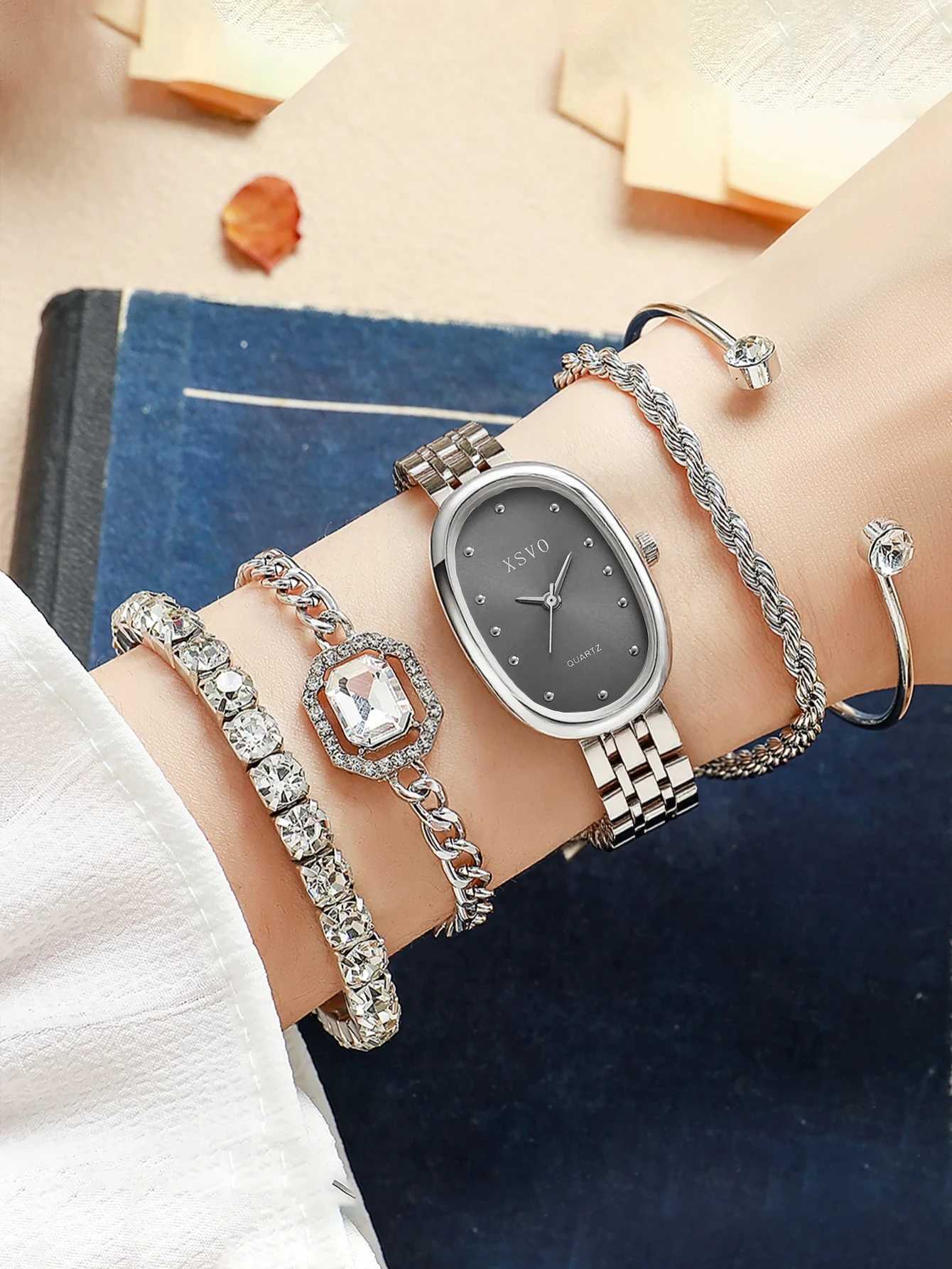 Fashionable simple and elegant oval rhinestone sc Wens quartz set of 5 s suitable for Thanksgiving Christma M251222