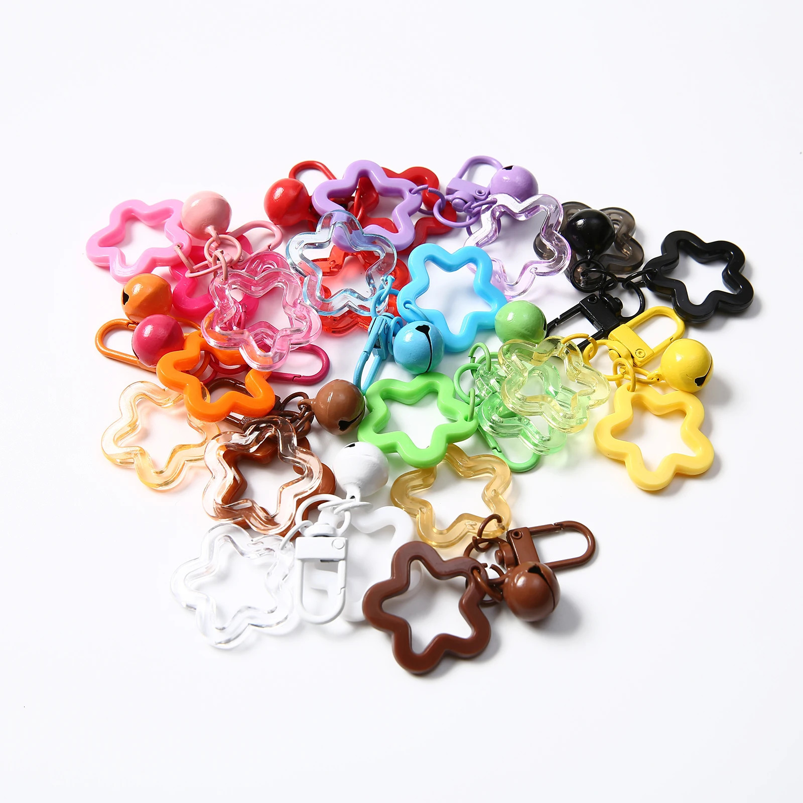 15102050PCS Transparent Solid Color Star Keychain with Bell Resin Keyring Charm for Bag Purse Car Key Decoration Accessory 251219