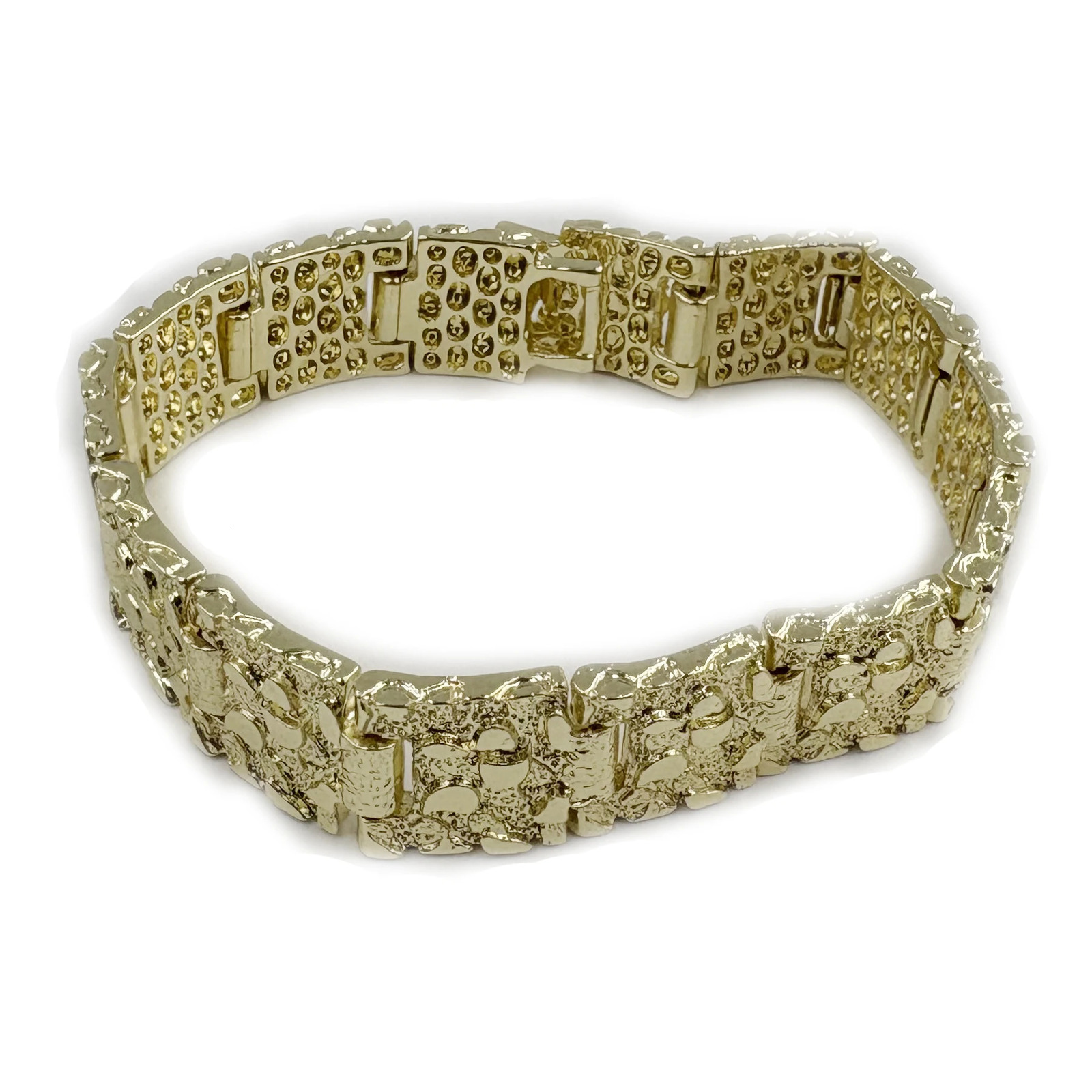 Mens Hip Hop Style Heavy Nugget Bracelet 8mm15mm25mm Three Sizes 14K Gold Plated Irregular Fashion Jewelry for Street Rock 251222