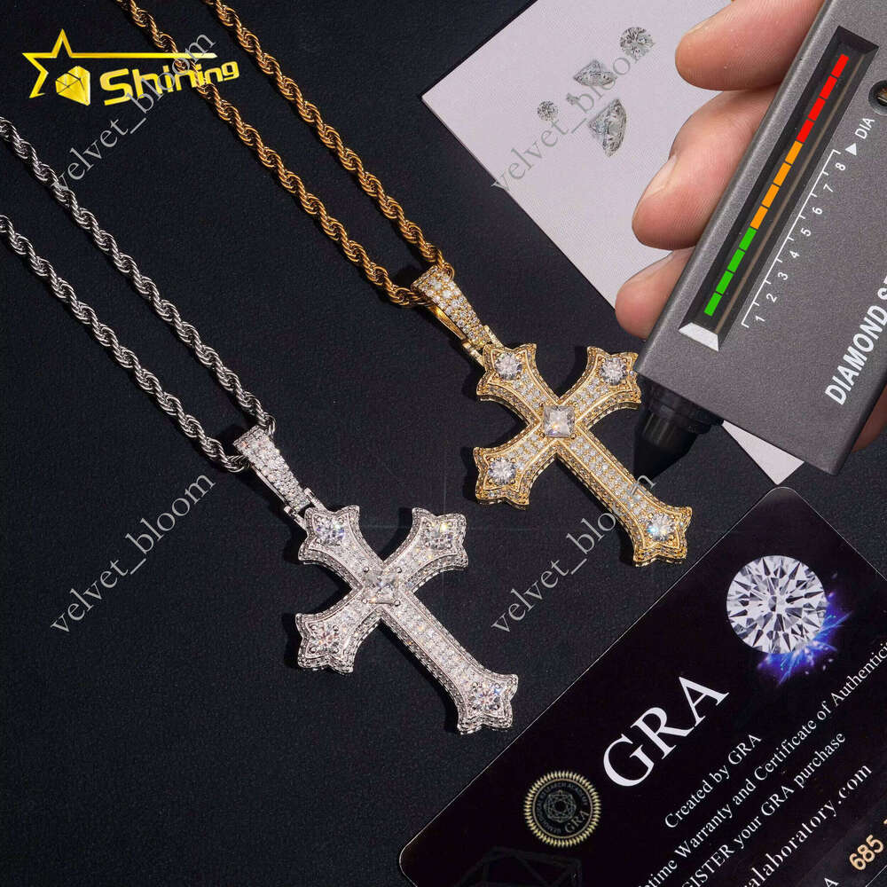 No Tarrifs US Warehouse Stock GRA Certificate 925 Sterling Silver Hip Hop Iced VVS Moissanite Moissanite Cross Pendant Moissanite Chain