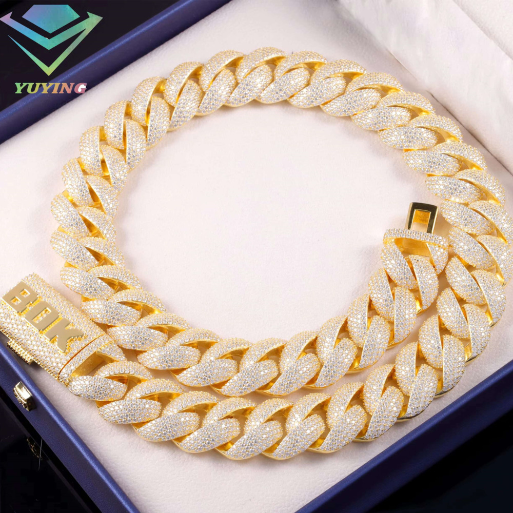 Luxury Iced Out Diamond Necklace 22mm Wide 18k Gold Plated Heavy Silver VVS Moissanite Cuban Link Chain for Mens Jewelry