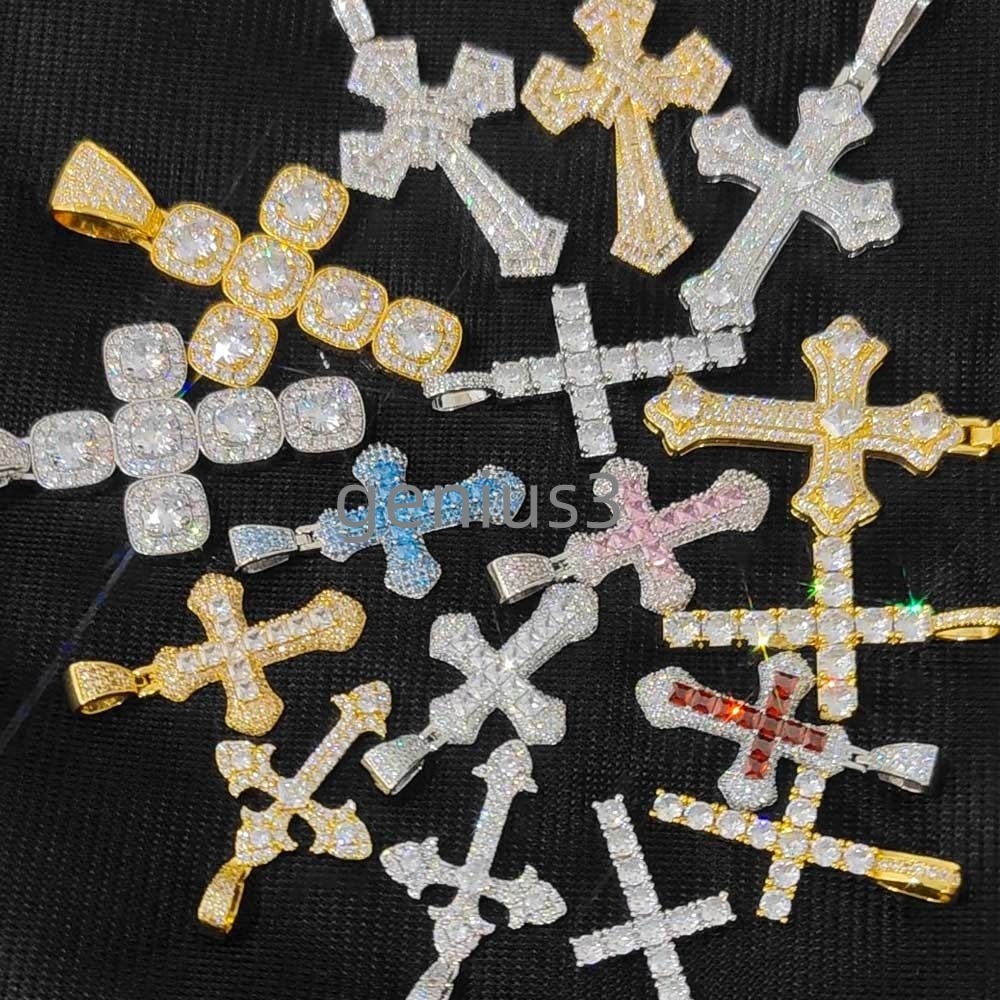 Hiphop Jewelry Iced Out Diamond Cross Pendant Necklace for Women 18k Gold Plated Christian Jesus moissanite Cross Pendant Necklace