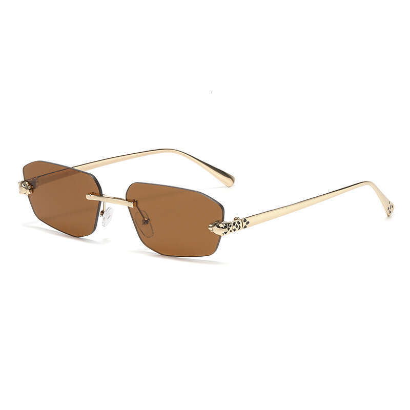 UV400 Leopard Print Sunglasses - Unisex Euro-American Frameless Polygonal Metal Wholesale