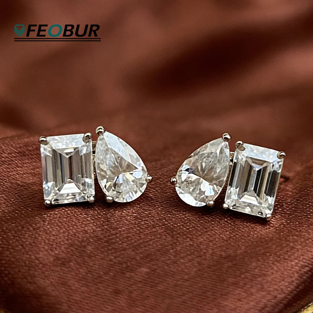 FEOBUR 4cttw Two Stone Stud Earrings 925 Sterling Silver Pear Emerald Lab Diamond Ear Studs Women Wedding Jewelry 251215