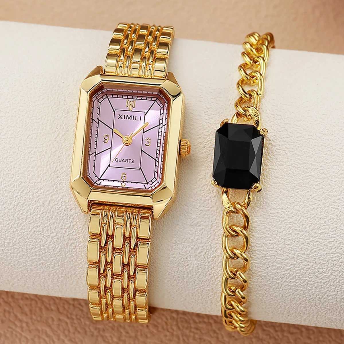 Fashion Light Luxury Tren Round Dial Alloy Str Wen Quartz Gemstone Set of 2 for Christmas and Thanksgiving M251222